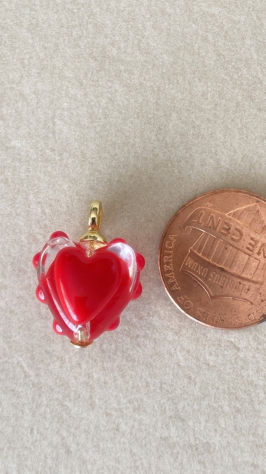 Red Glass Heart Charm