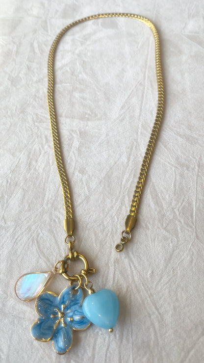 Blue Bloom Charm Necklace